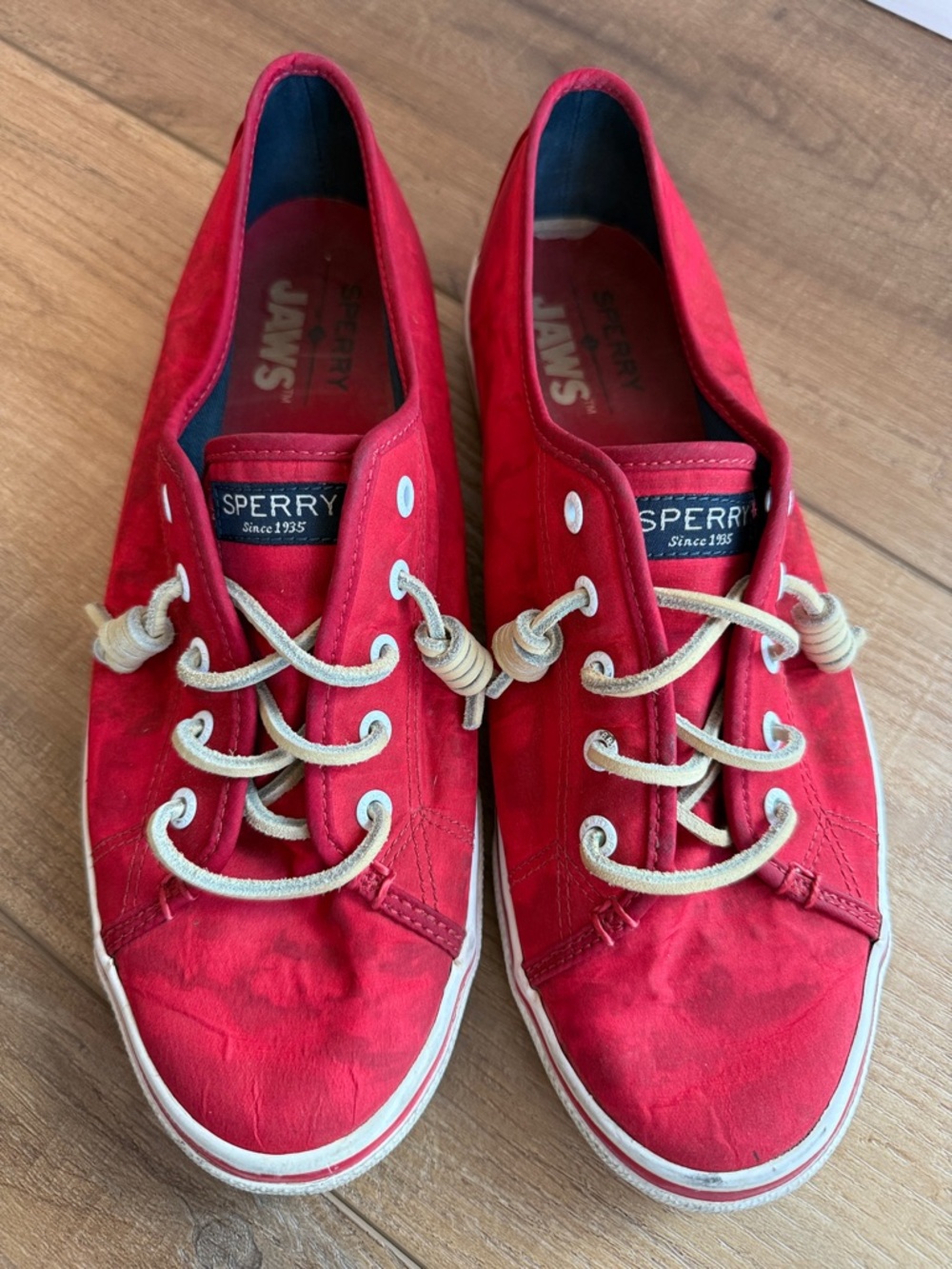 JAWS Sperry Red Canvas Slip-On Boat Sneakers 10M Universal Studios